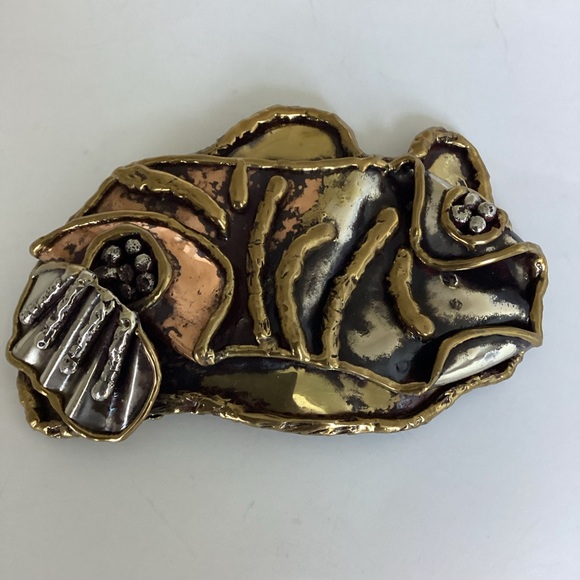 Vintage Belt Buckle Modernist Brutalist Mixed Metals Artist Signed Brass - Picture 10 of 13